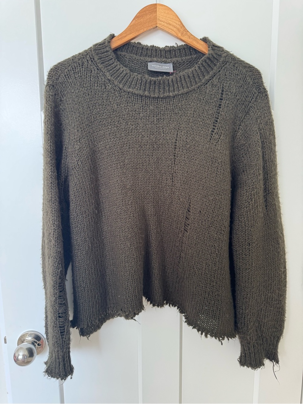 Wooden Ships Olive Distressed Crewneck Sweater
